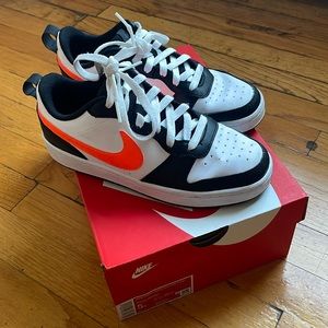 Nike Court Borough Low 2, kids size 5, white, black and orange